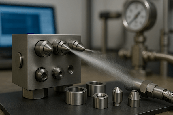 high-pressure nozzle block with tungsten carbide tips